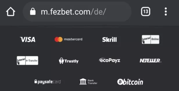 FEZbet Bonus Zahlungsmethoden