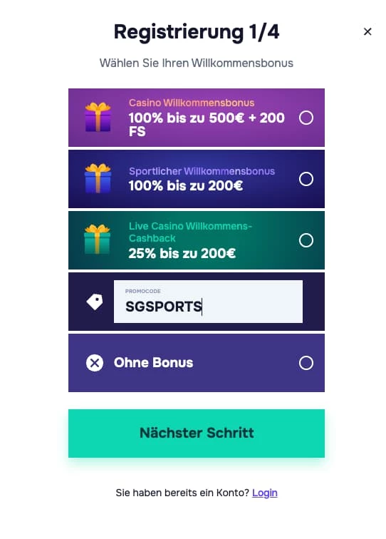 SG Casino Promocode